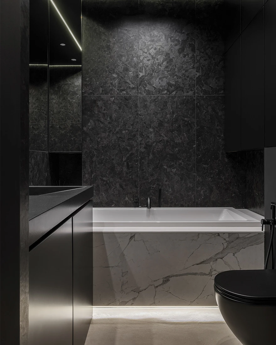 salle de bain petit appartement studio 35m2 noir et blanc design