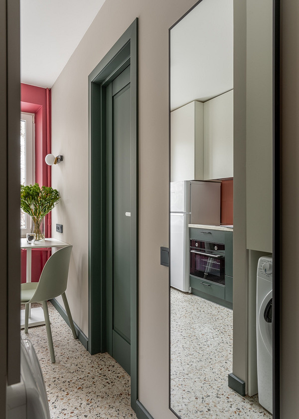 cuisine avec coin repas sol terrazzo studio 19m2 optimisé décoration contemporaine cuisine avec coin repas sol terrazzo studio 19m2 optimisé décoration contemporaine