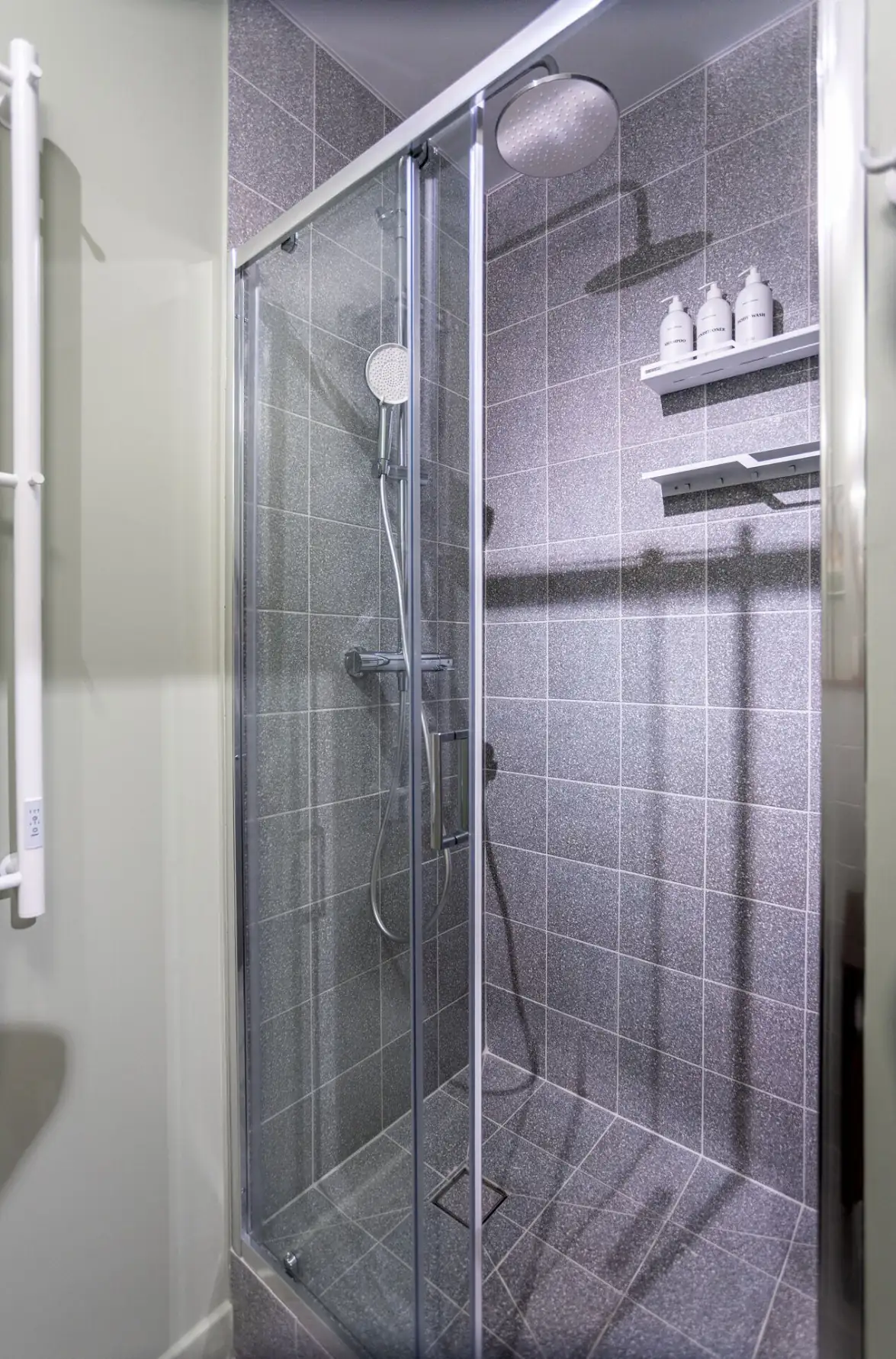 modern bathroom in green and gray