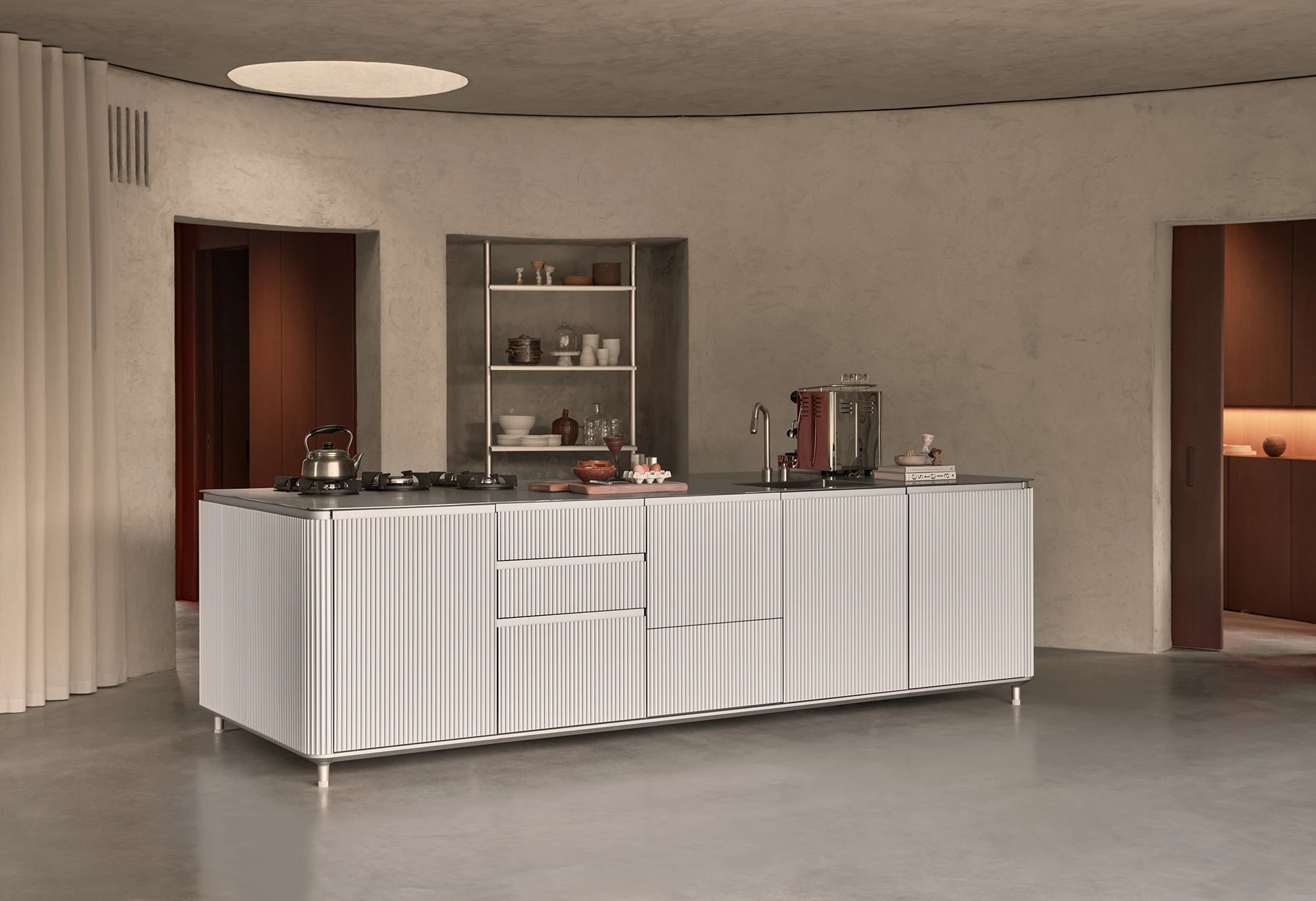 cuisine design aluminium ouverte sur salon