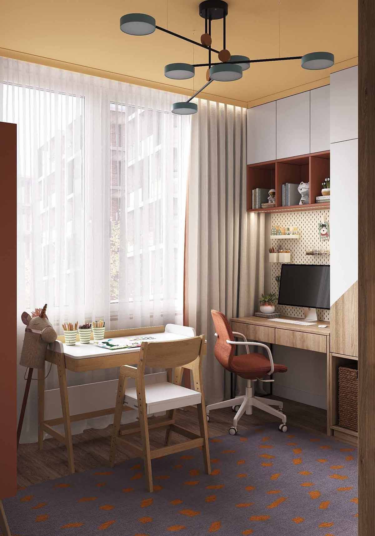 chambre enfant avec espace bureau décoration contemporaine petit appartement 54m2 pour 4 chambre enfant avec espace bureau décoration contemporaine petit appartement 54m2 pour 4