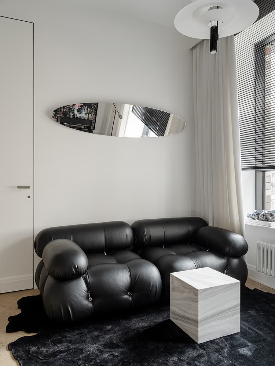 salon noir et blanc deux-pièces 35m2 décoration design