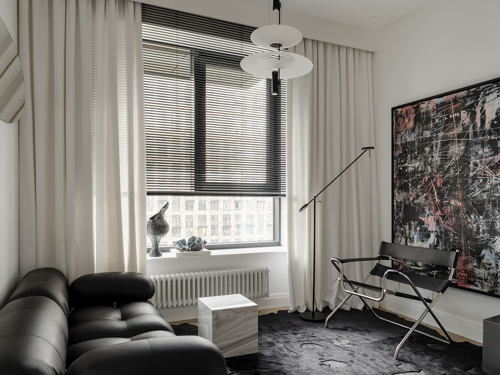 salon noir et blanc deux-pièces 35m2 décoration design