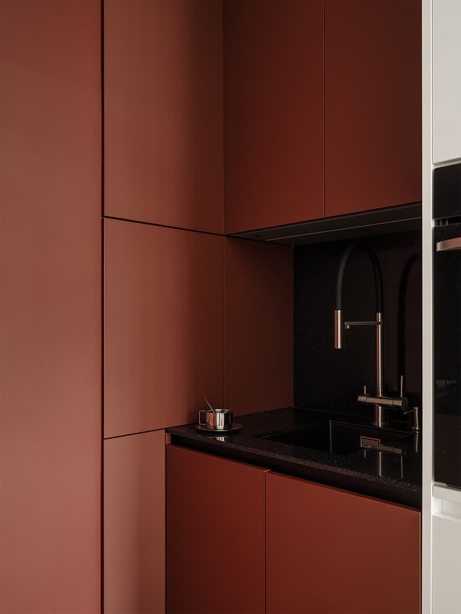 petite cuisine terracotta deux-pièces 35m2 décoration design