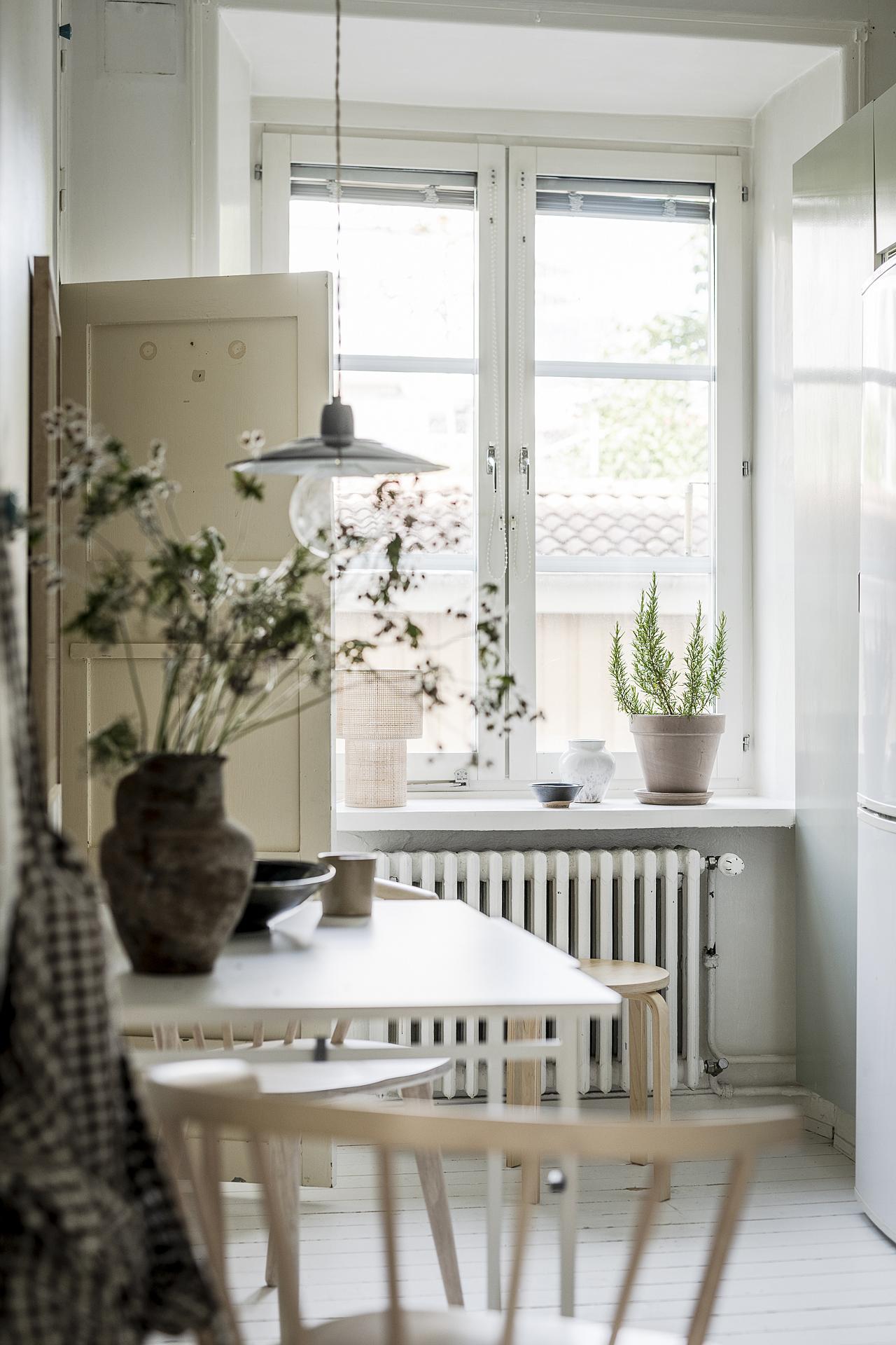 pale green kitchen scandinavian style with dining room