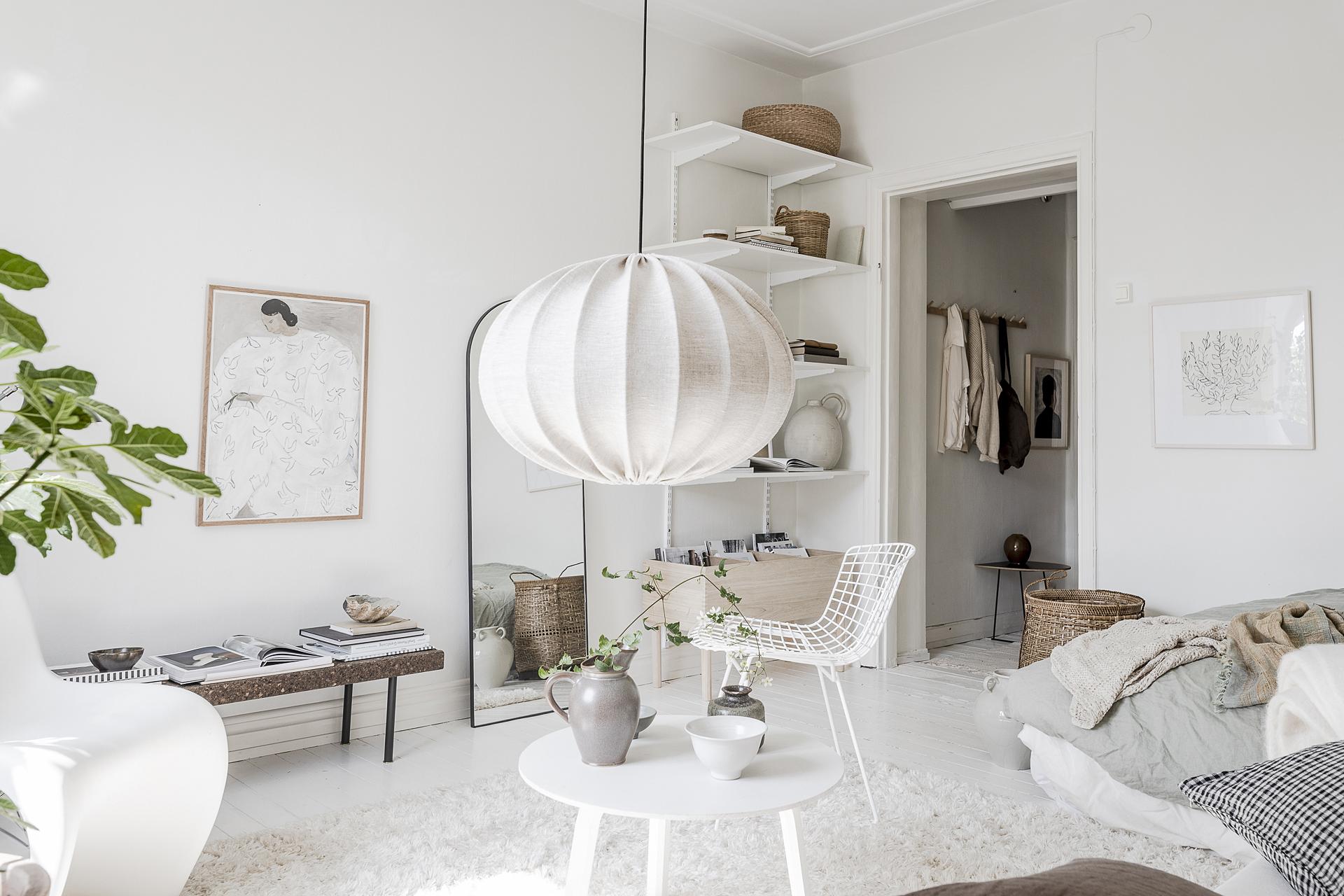 living room with bed 32sqm studio in white decor scandinavian style