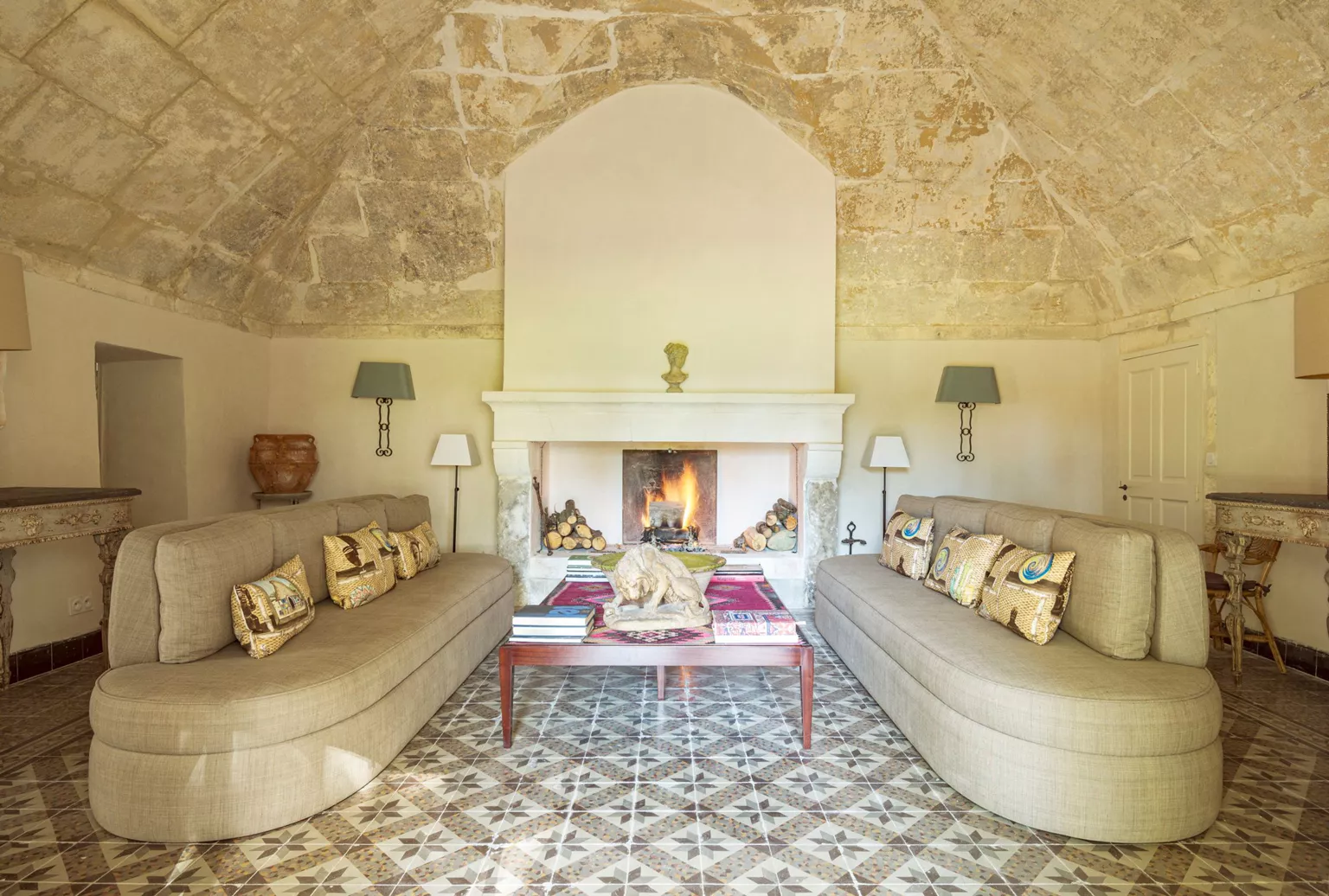 vaulted living room withe period fireplace stone farmhouse in Provence vaulted living room withe period fireplace stone farmhouse in Provence