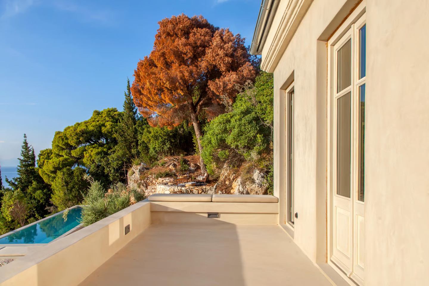 terrace contemporary house Greece with pool Agios Nikitas