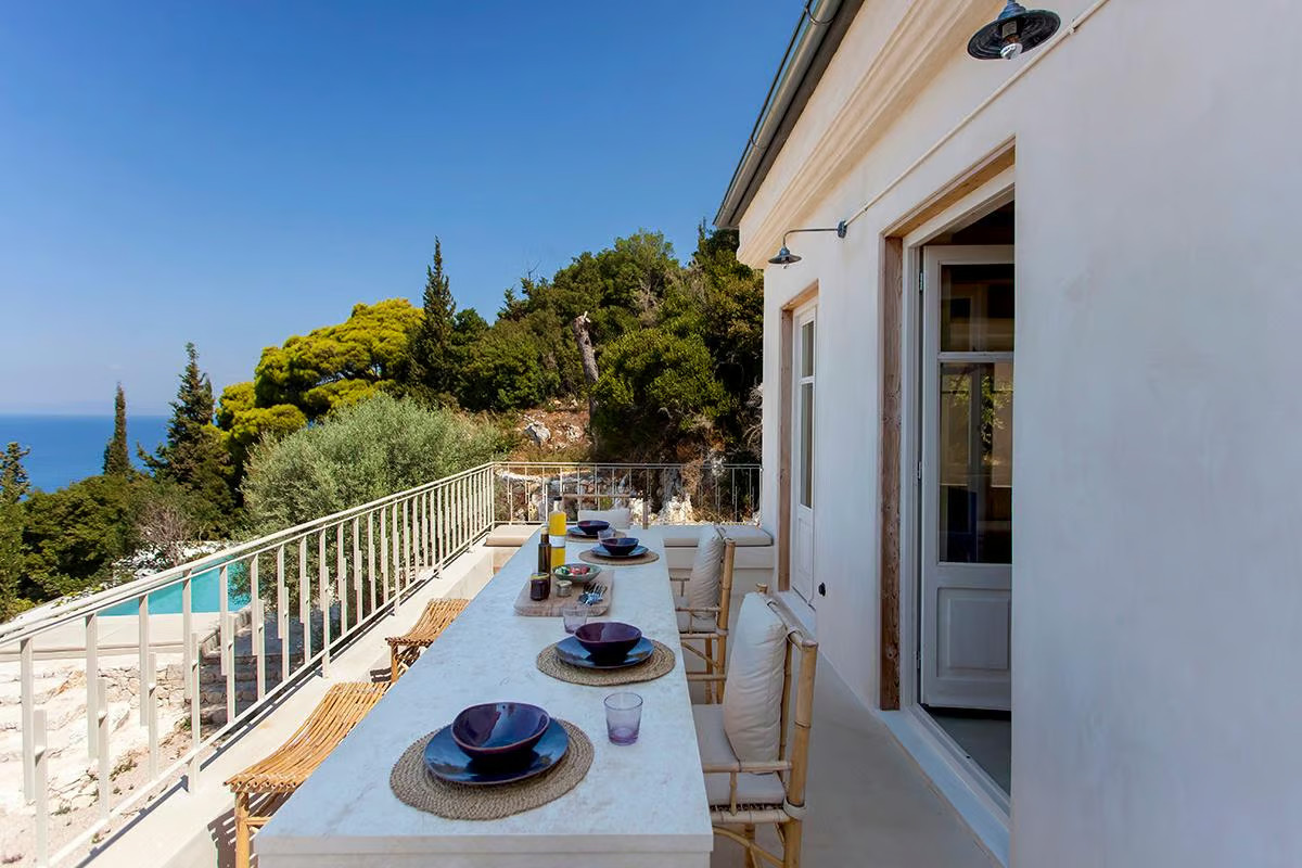 terrace contemporary house Greece with pool Agios Nikitas