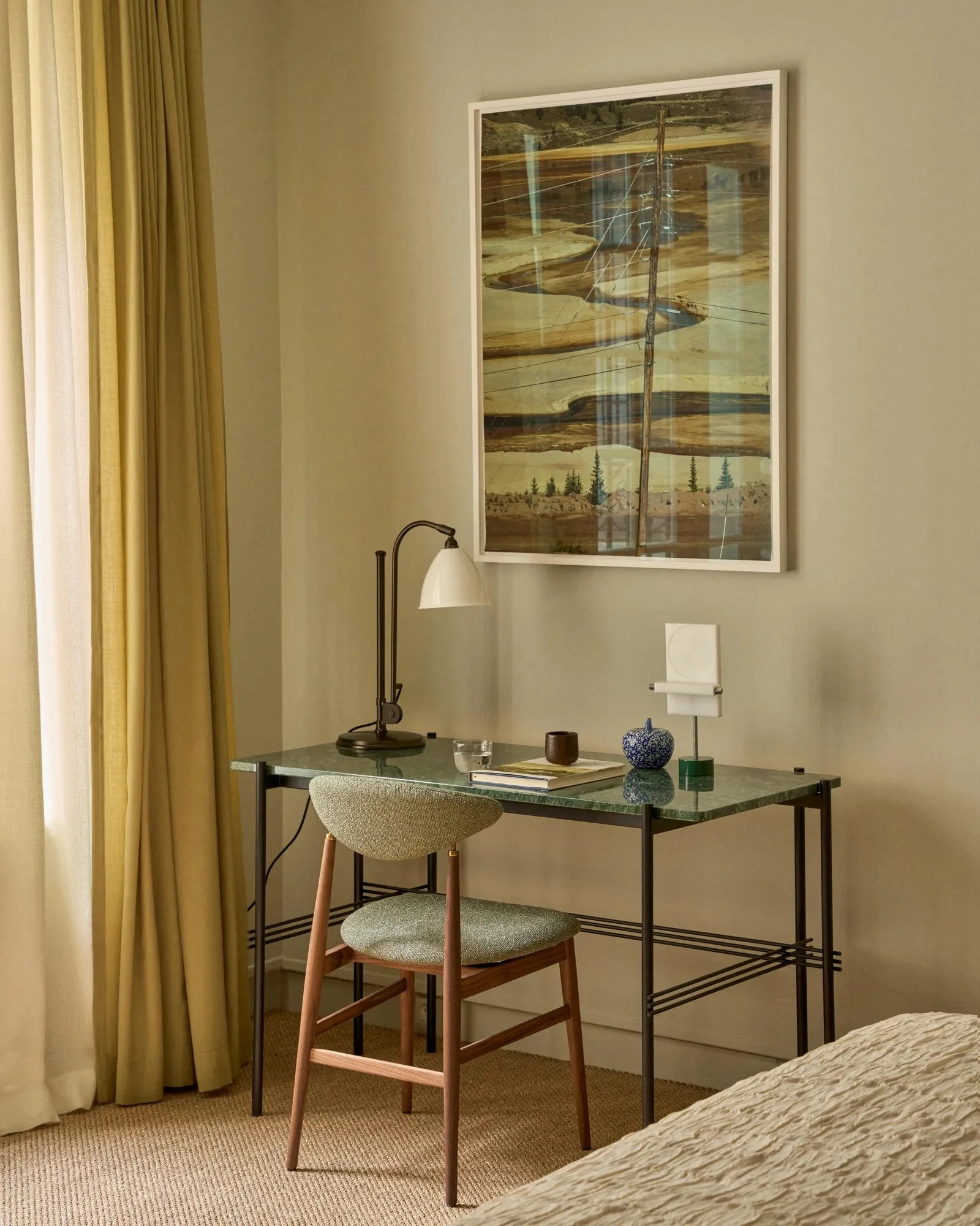 bedroom with desk Haussmann-style apartment in Paris by Gubi