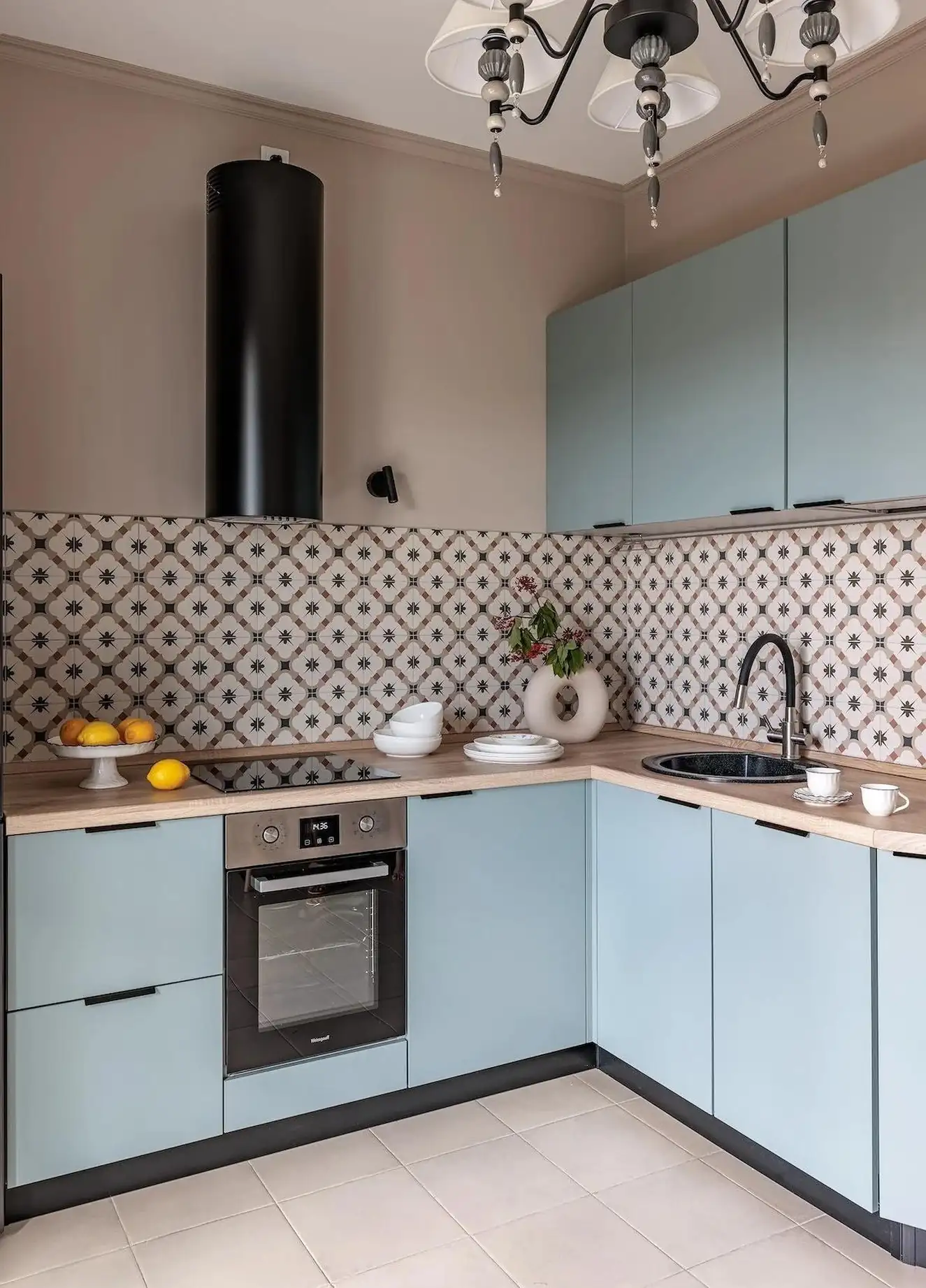 cuisine bleue décoration contemporaine studio 39m2