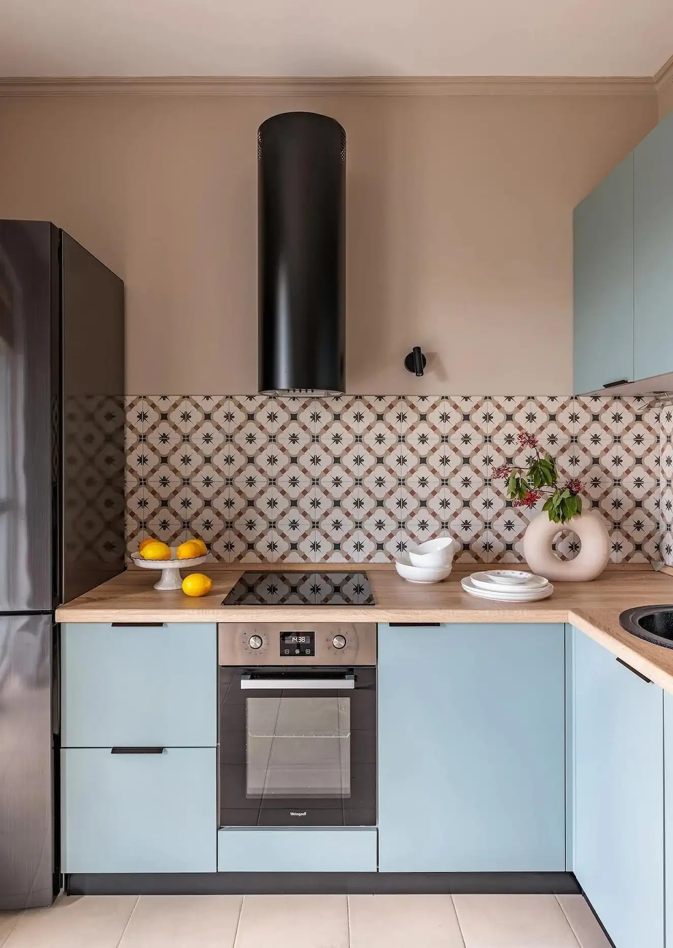 cuisine bleue décoration contemporaine studio 39m2