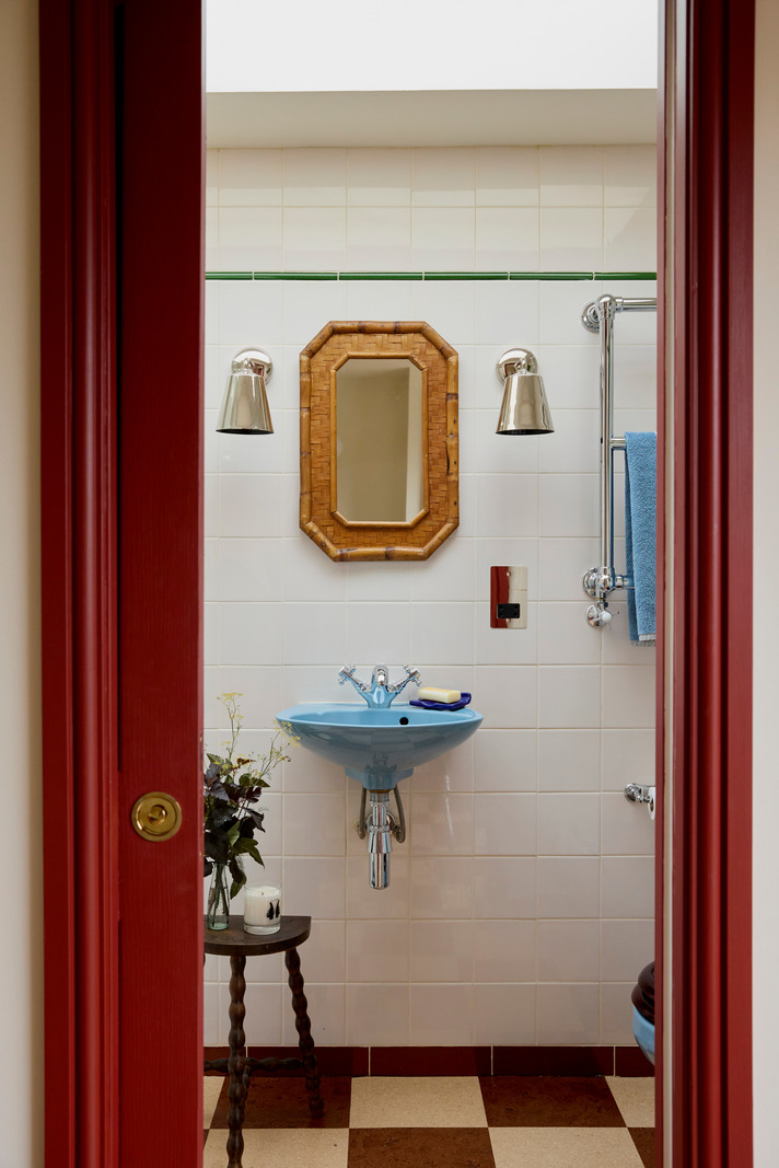 vintage bathrom with checkered floor