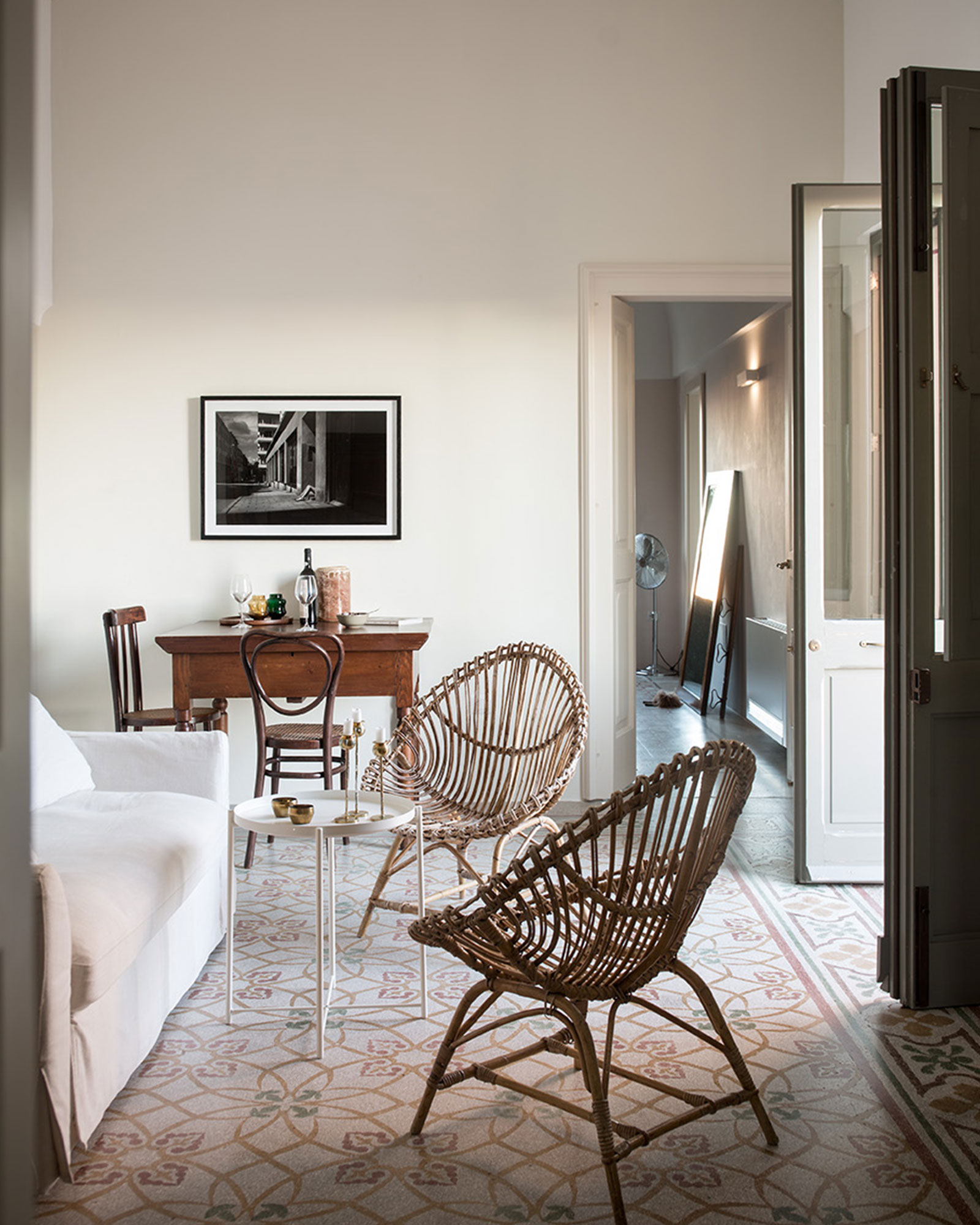 white living room renovated historic townhouse in Puglia modern decor