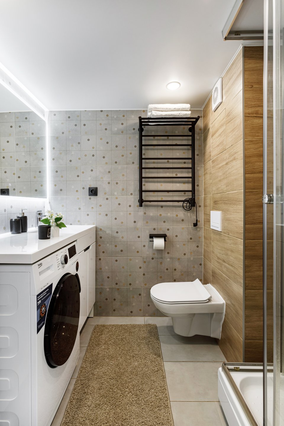 bathroom designer decor white gray wood