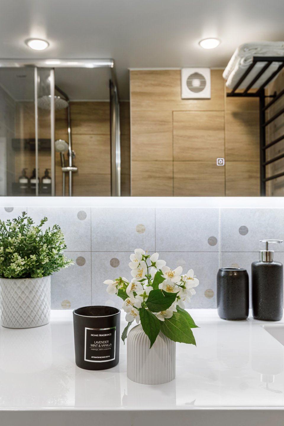 bathroom designer decor white gray wood
