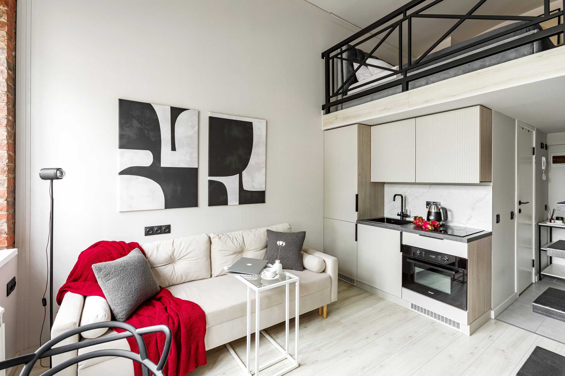 living room with mezzanine 20sqm studio designer decor