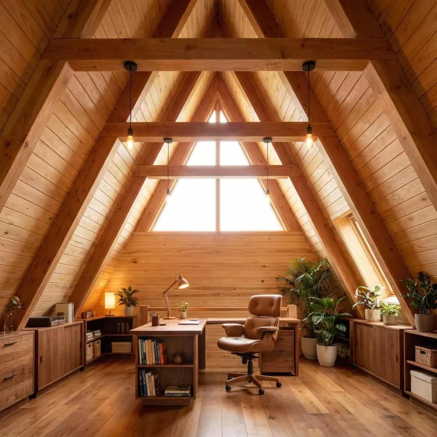 bureau dans maison préfabriquée Amazon type A-Frame triangulaire en bois