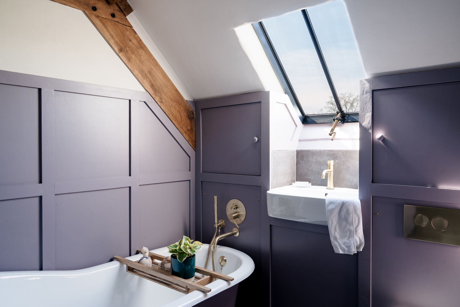 attic purple bathroom with beams period home attic purple bathroom with beams period home