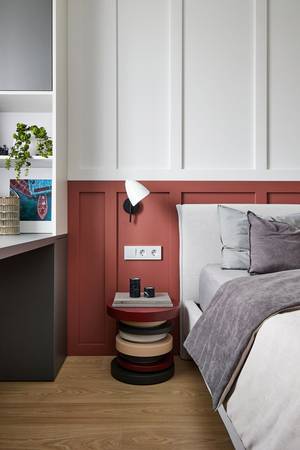 chambre terracotta et blanche décoration contemporaine appartement de 42m2