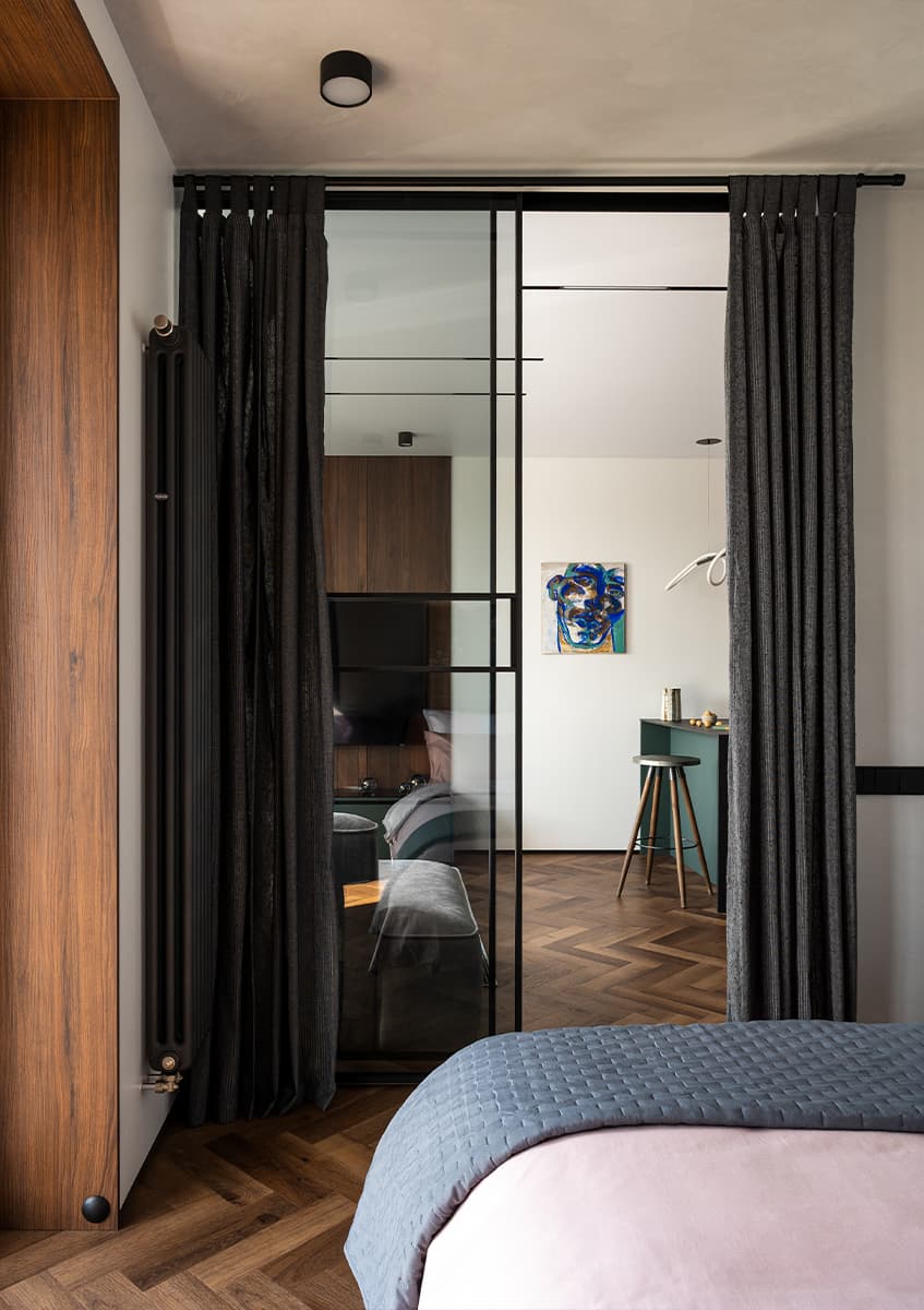 chambre fermée par verrière décoration contemporaine petit appartement 45m2