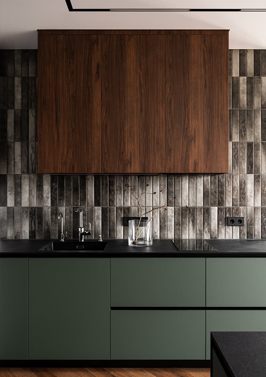 cuisine verte et bois décoration contemporaine petit appartement 45m2