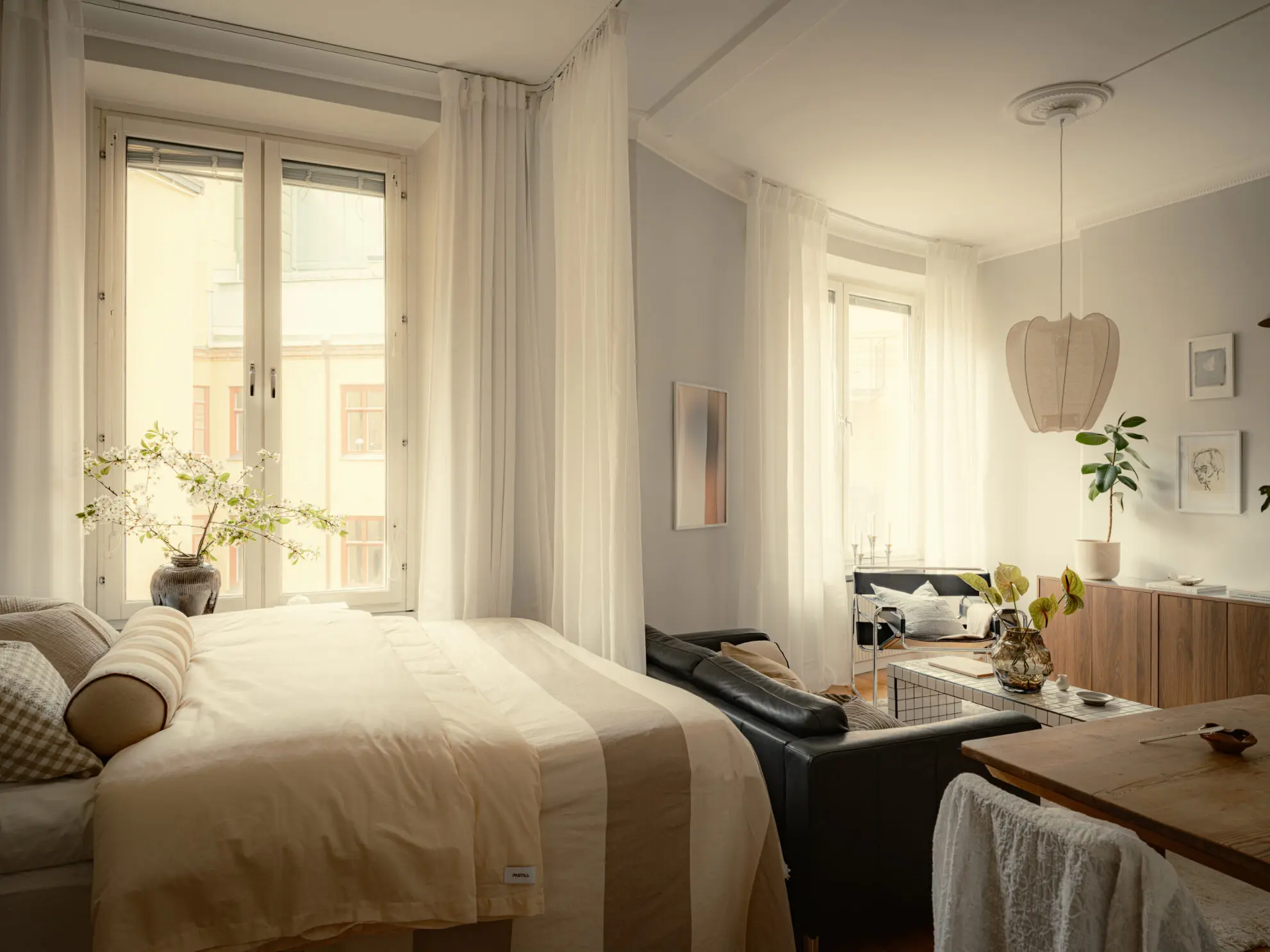 salon et chambre décoration scandinave studio 35m2