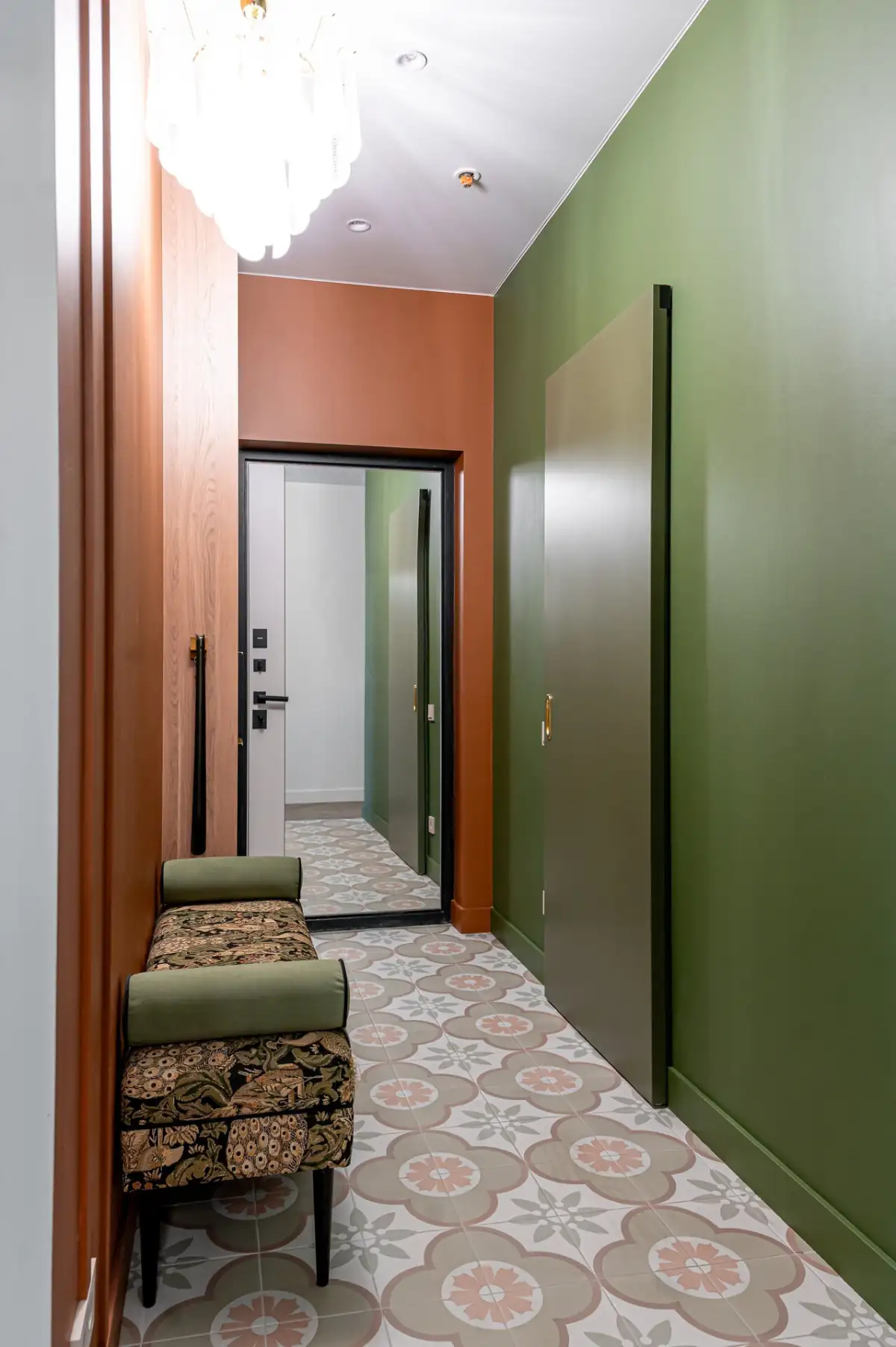 orange and green entryway vintage cement tiles