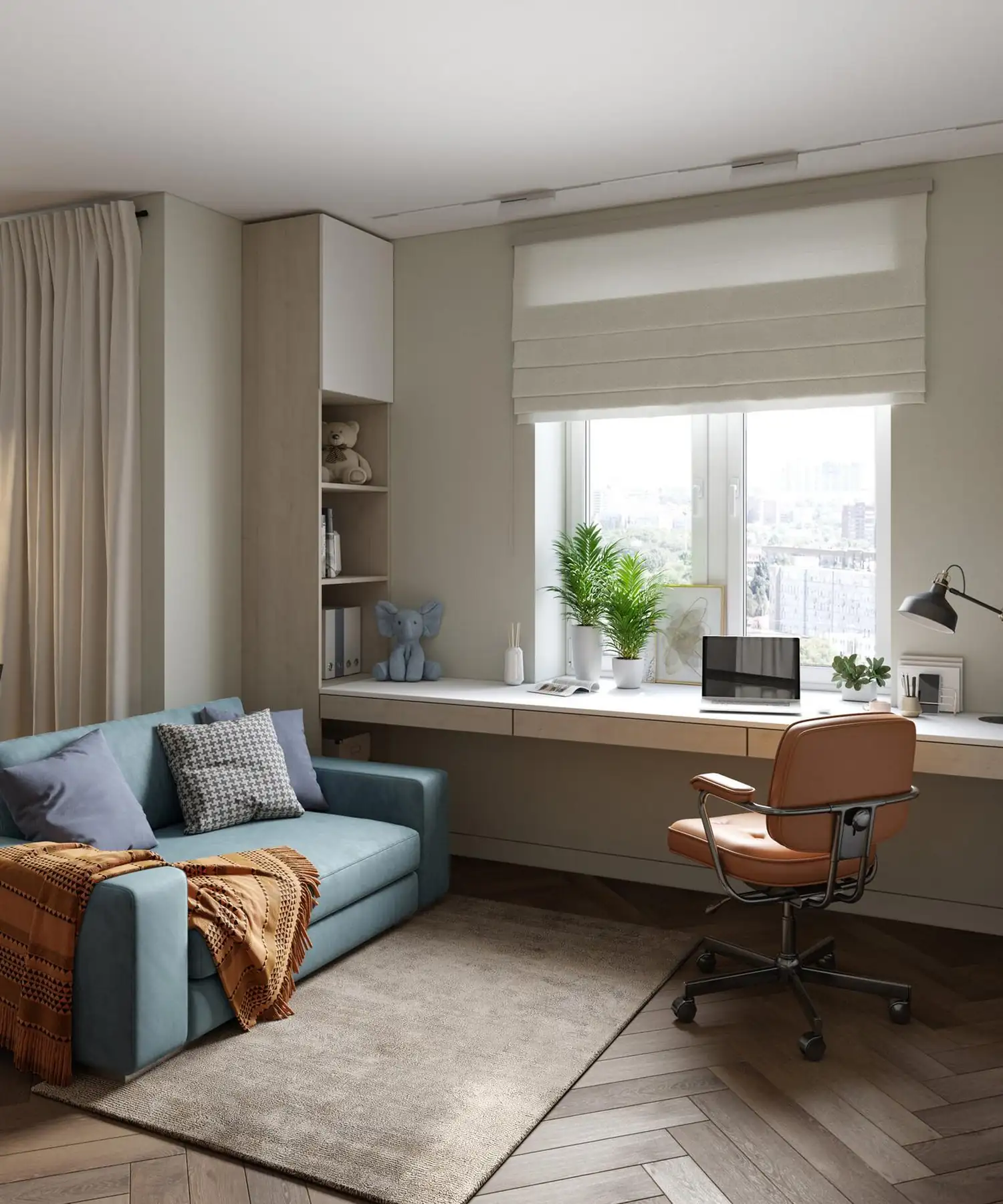 salon avec bureau studio 43m2 pour trois décoration contemporaine