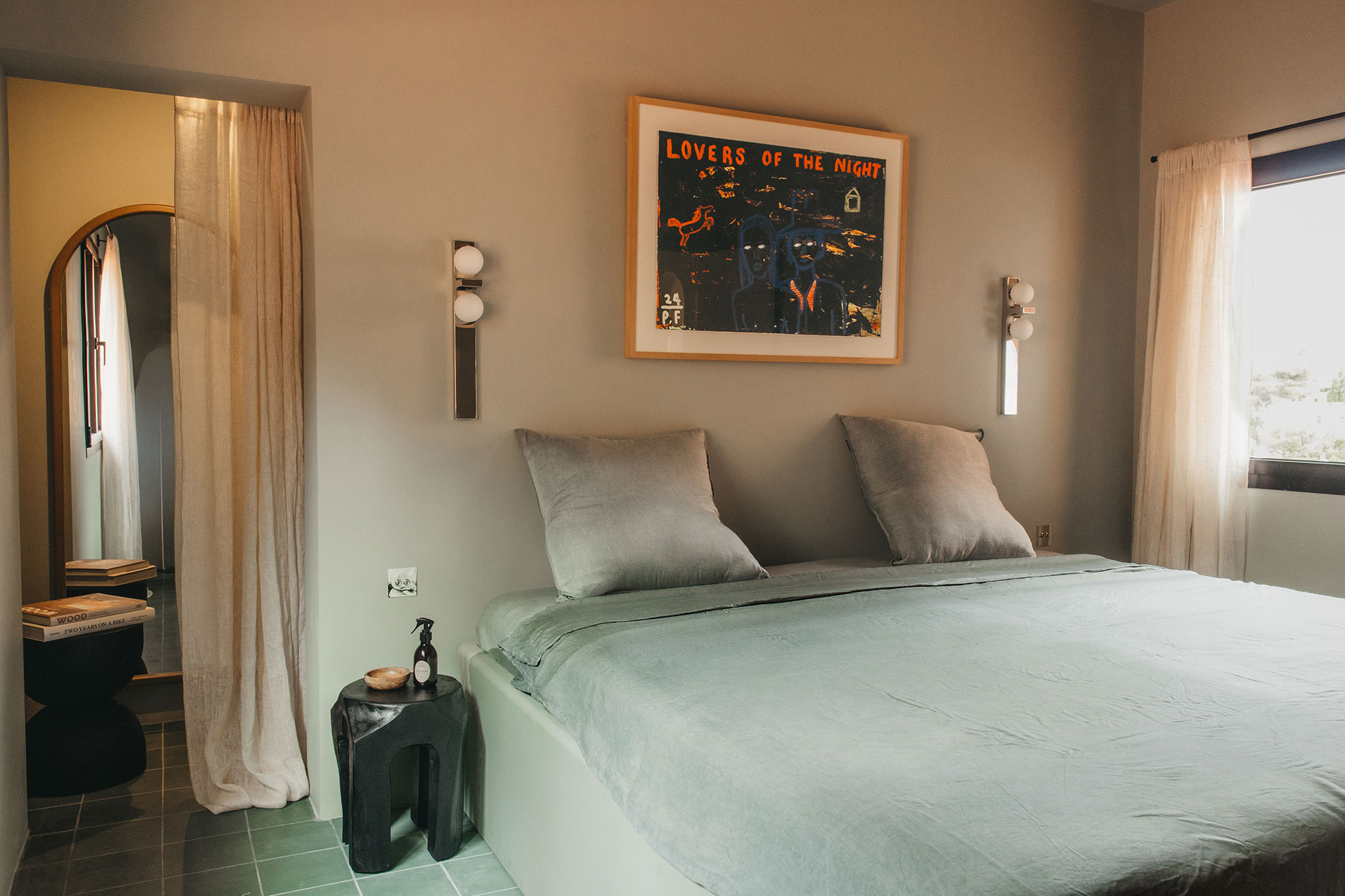 green bedroom Mediterranean house contemporary decor El Puente Al Amor Menorca green bedroom Mediterranean house contemporary decor El Puente Al Amor Menorca