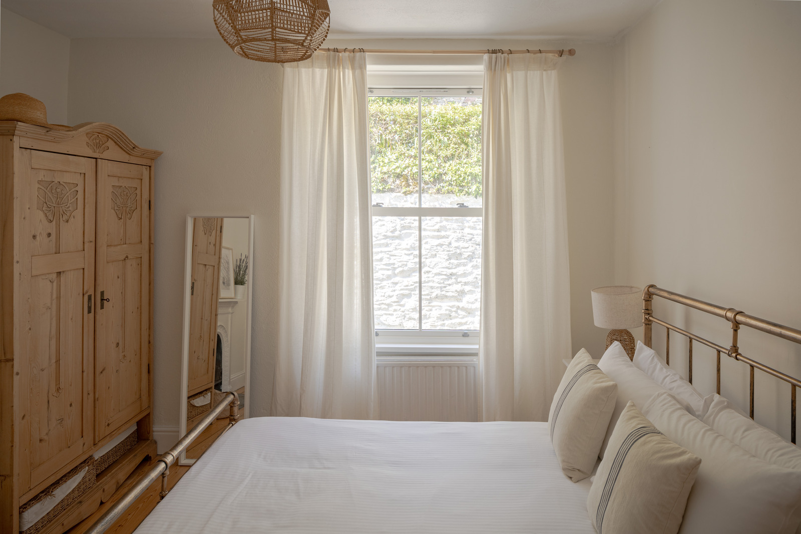 vintage bedroom with metal English bed terraced Victorian house near the sea vintage bedroom with metal English bed terraced Victorian house near the sea