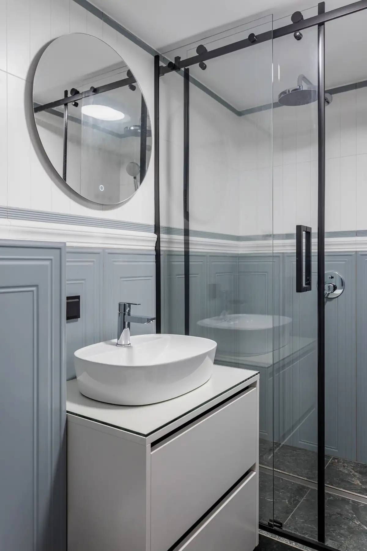 salle de bain bleue gris et blanche avec douche salle de bain bleue gris et blanche avec douche