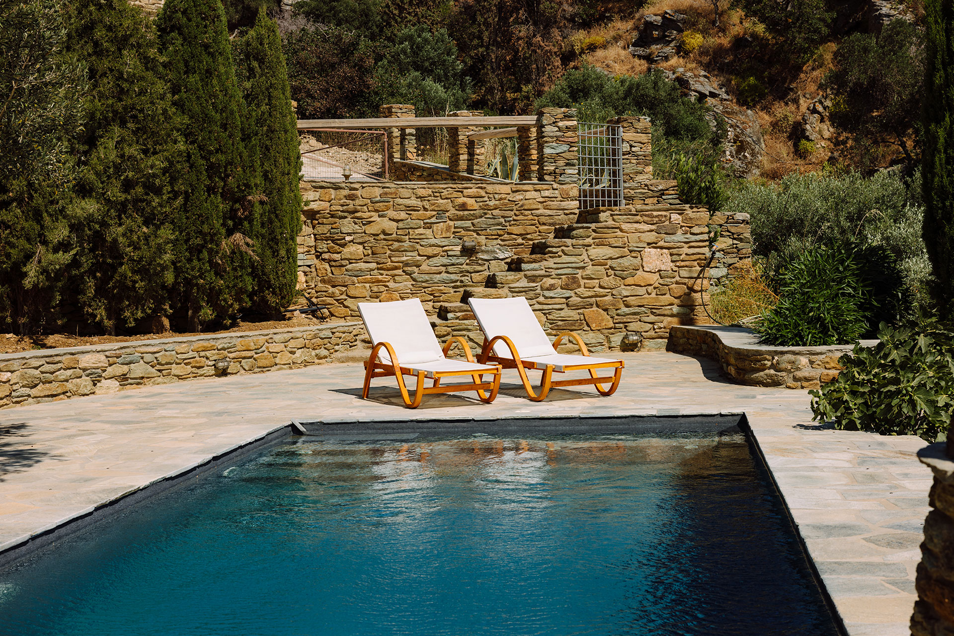 terrace minimalist house with pool Villa Rizza island of Andros Greece