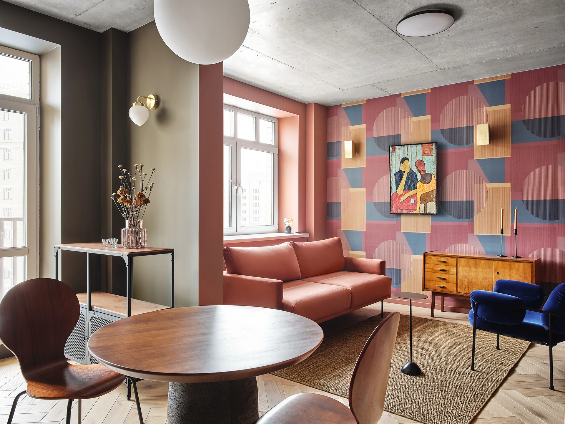 salle à manger et salon appartement 40m2 décoration contemporaine colorée