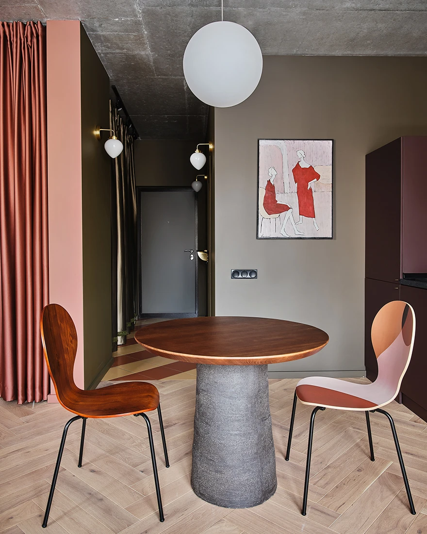salle à manger appartement 40m2 décoration contemporaine colorée