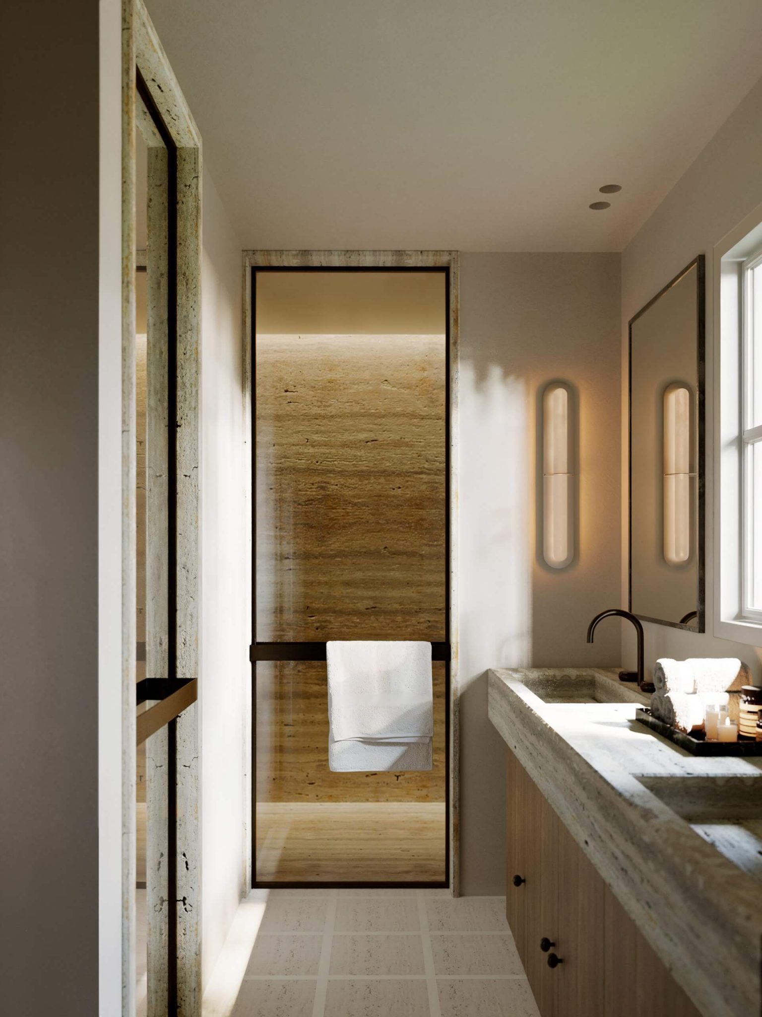salle de bain travertin et bois salle de bain travertin et bois