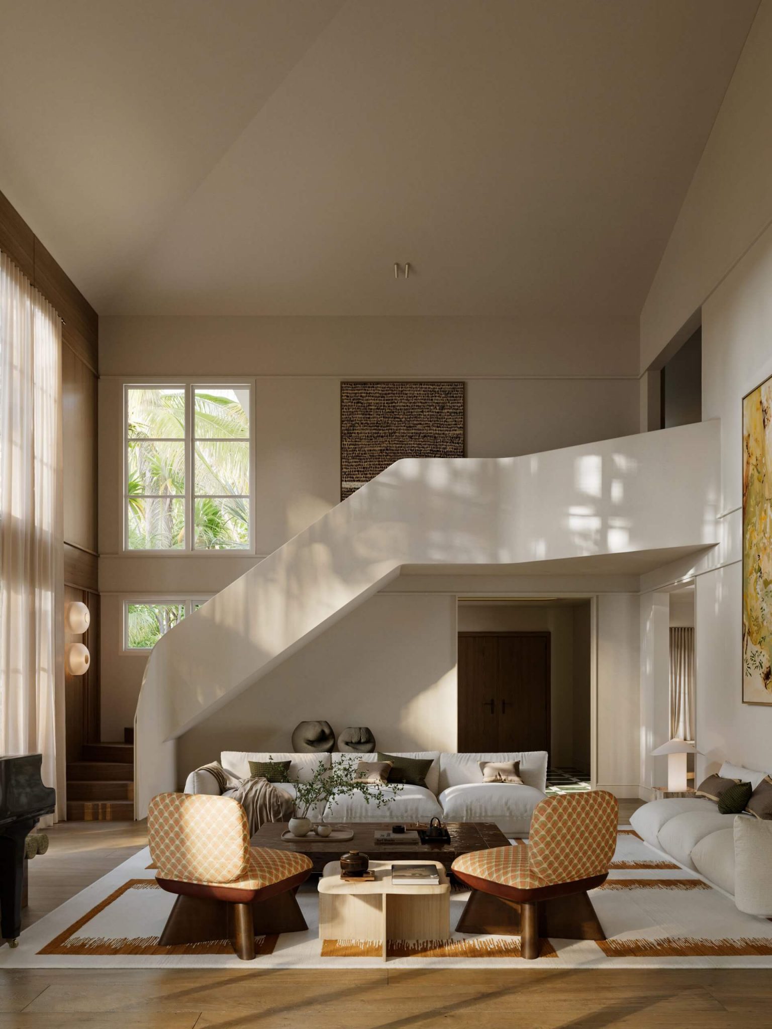 salon double hauteur avec escalier design décoration contemporaine salon double hauteur avec escalier design décoration contemporaine