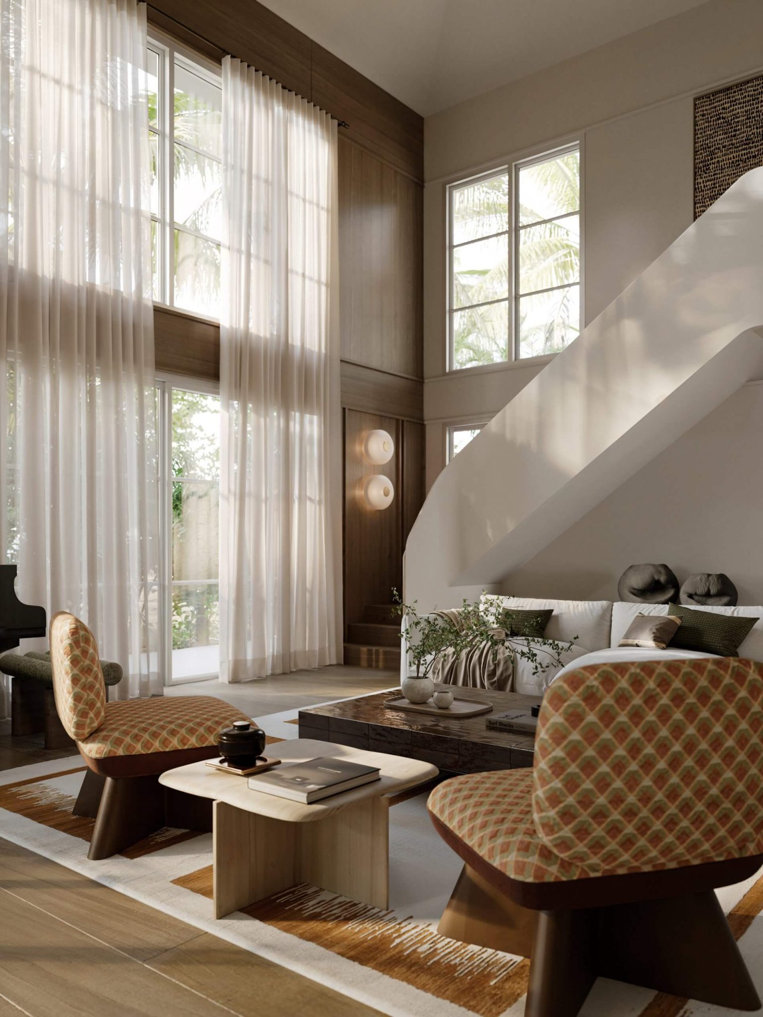 salon double hauteur avec escalier design décoration contemporaine salon double hauteur avec escalier design décoration contemporaine