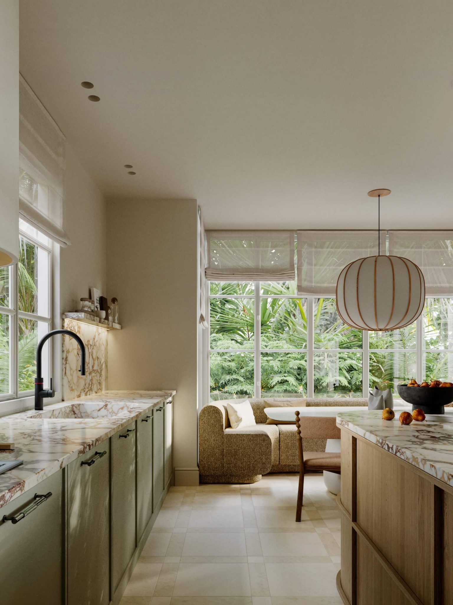cuisine noyer et marbre avec îlot et salle à manger décoration contemporaine cuisine noyer et marbre avec îlot et salle à manger décoration contemporaine