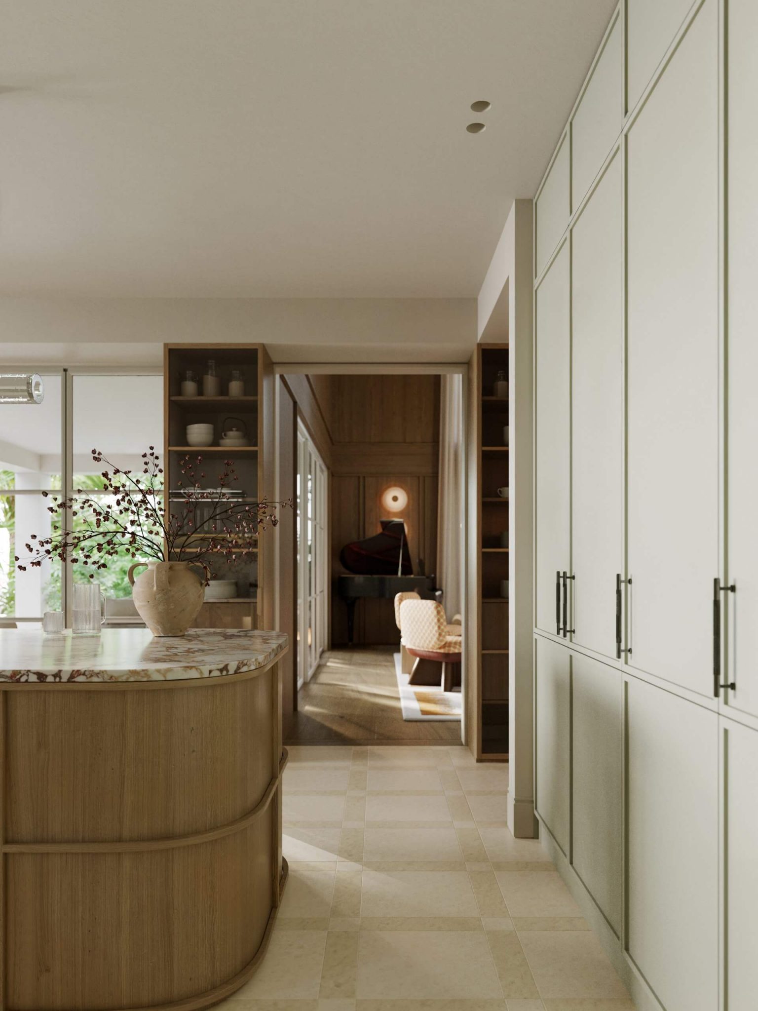 cuisine noyer et marbre avec îlot et salle à manger décoration contemporaine cuisine noyer et marbre avec îlot et salle à manger décoration contemporaine