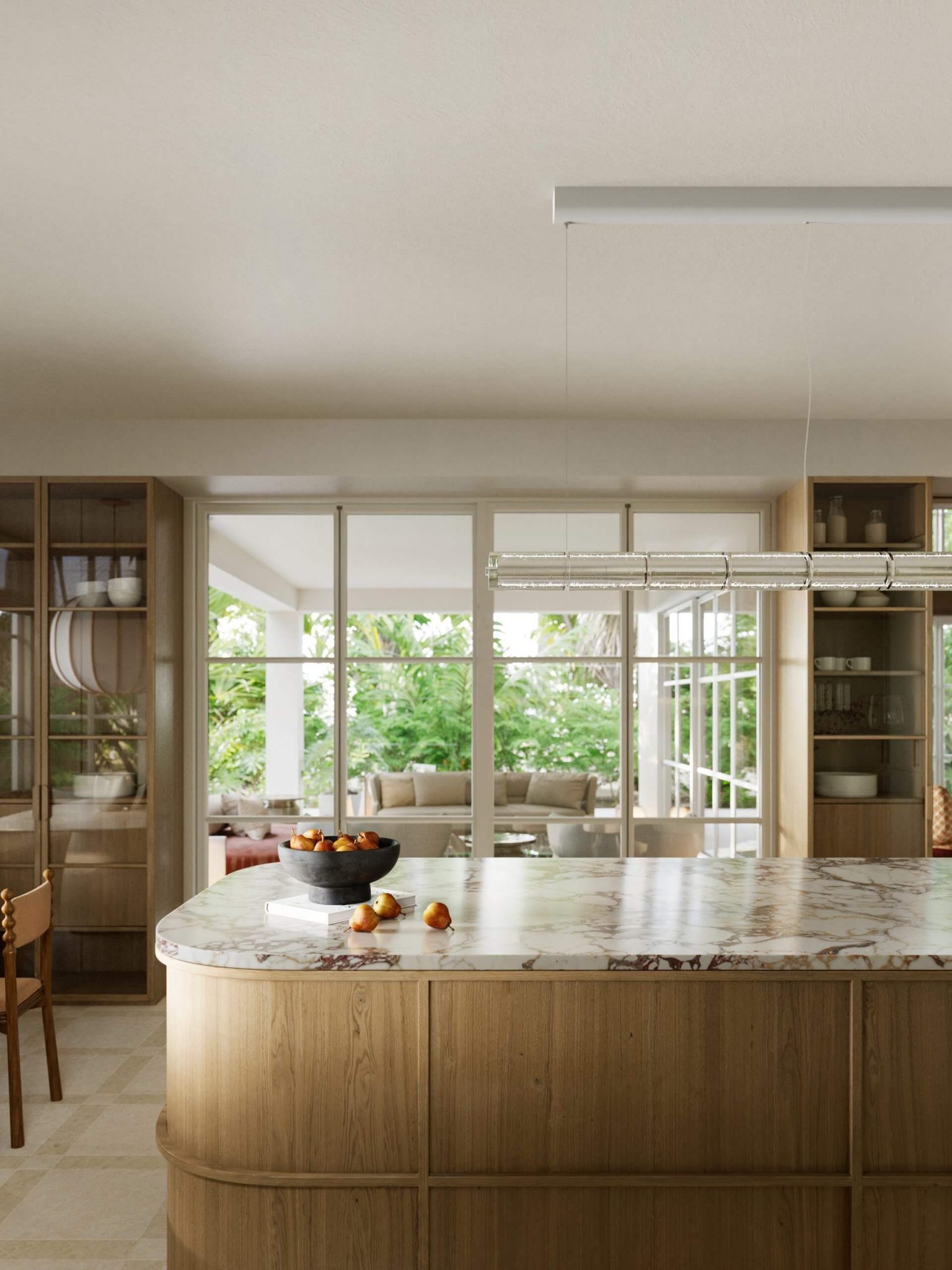 cuisine noyer et marbre avec îlot et salle à manger décoration contemporaine cuisine noyer et marbre avec îlot et salle à manger décoration contemporaine