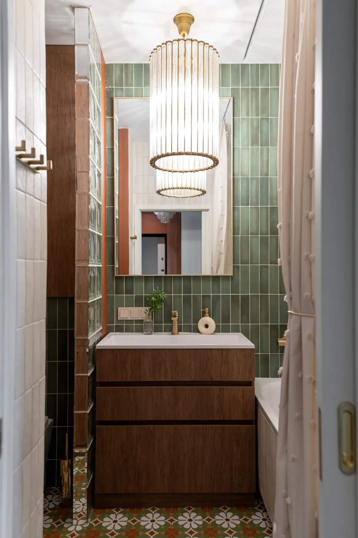 green and walnut bathroom