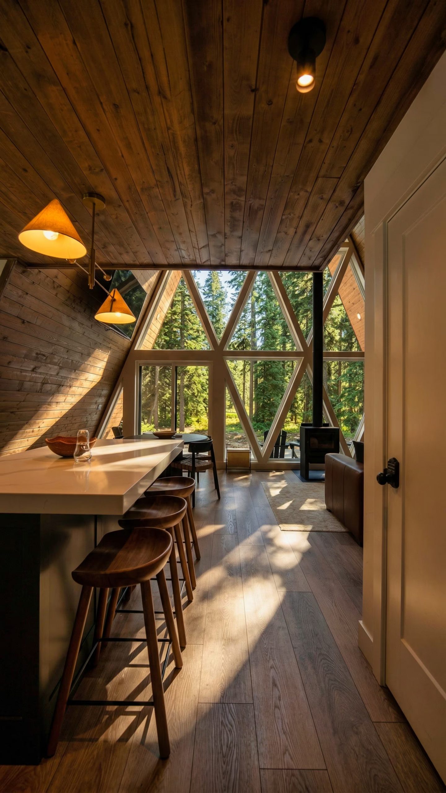 cuisine et salon décoration contemporaine pignon vitré maison en bois A-Frame cuisine et salon décoration contemporaine pignon vitré maison en bois A-Frame