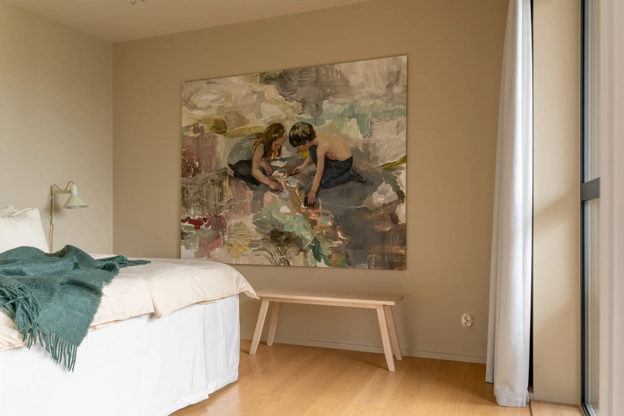 chambre minimaliste avec tableau appartement 68m2 décoration contemporaine