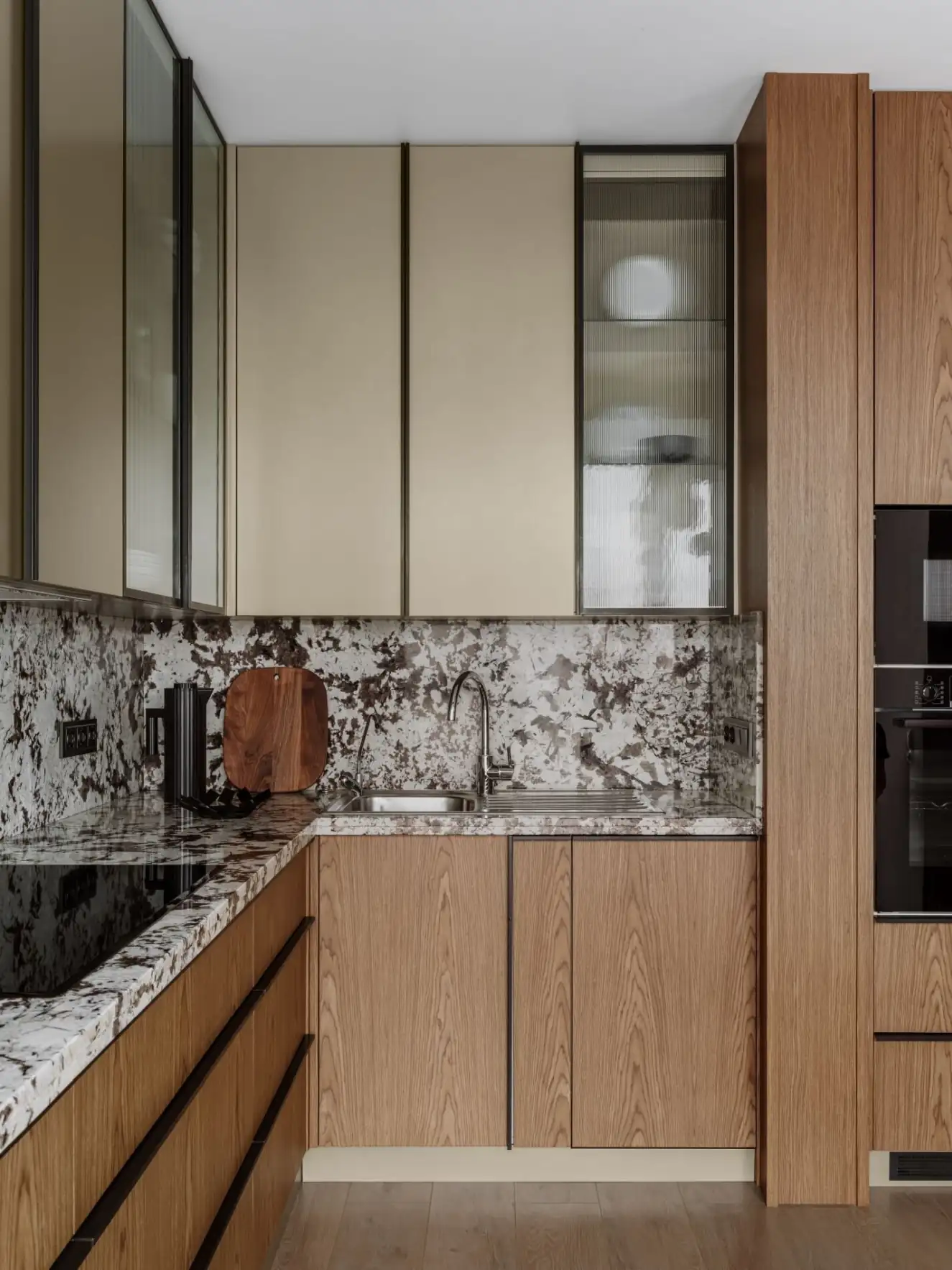 kitchen wooden and marble contemporary decor 87sqm apartment