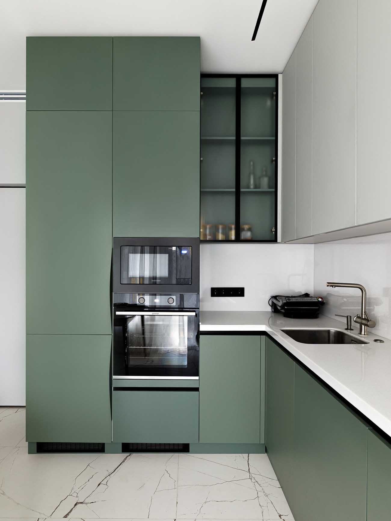 cuisine verte décoration contemporaine appartement 57m2