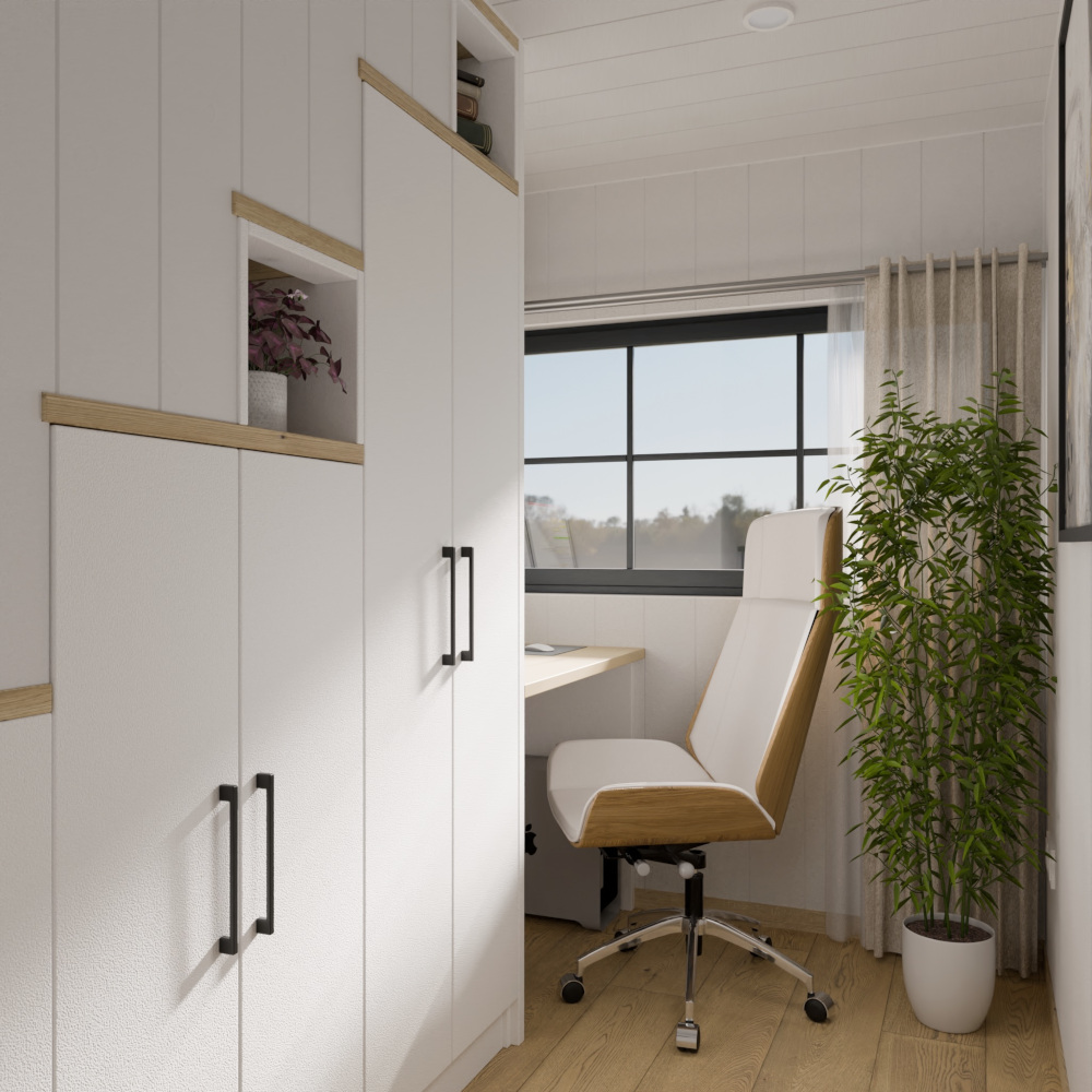 espace bureau sous escalier tiny house Lucia par Vagabond Haven espace bureau sous escalier tiny house Lucia par Vagabond Haven