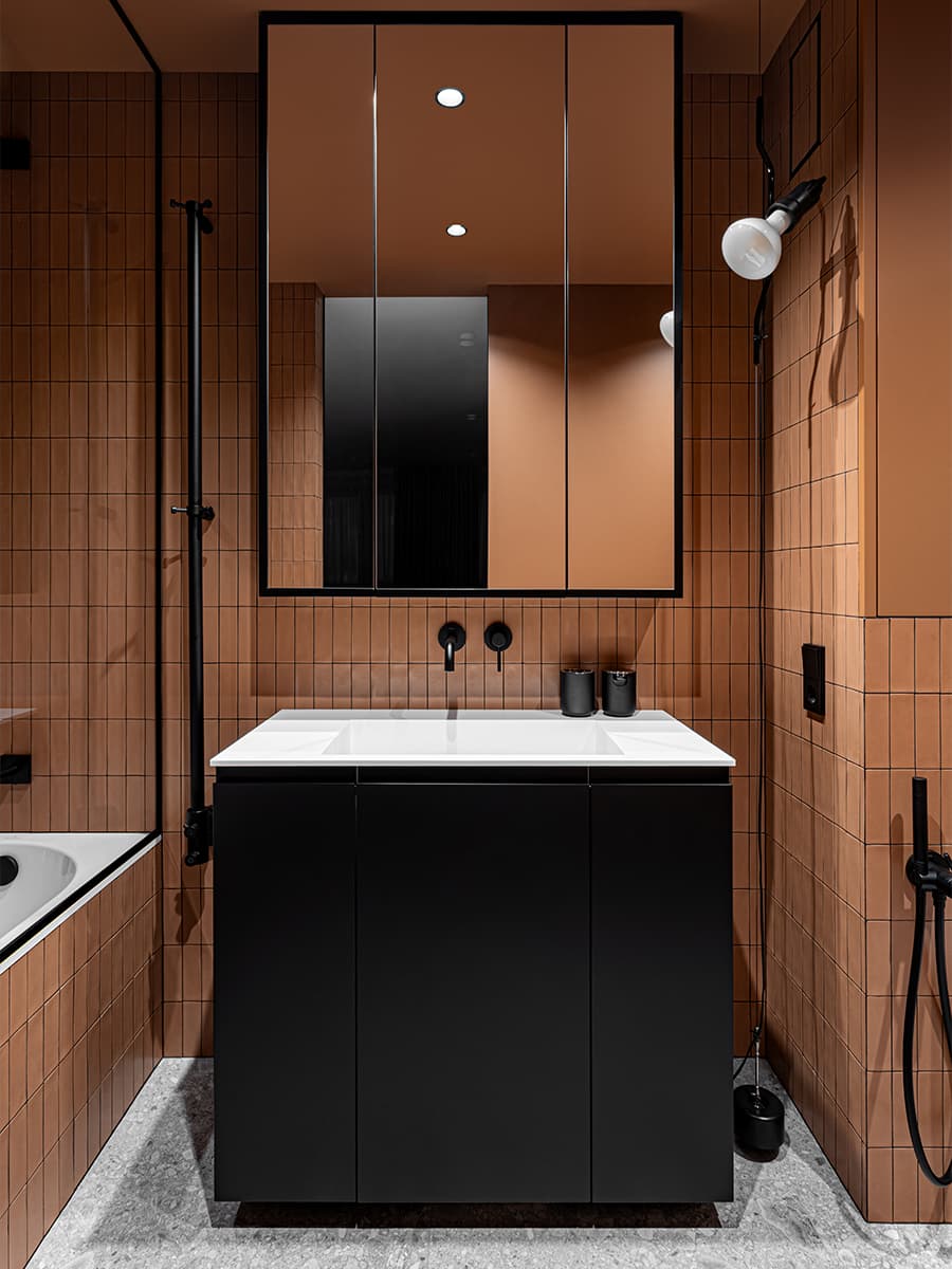 salle de bain terracotta et noire salle de bain terracotta et noire