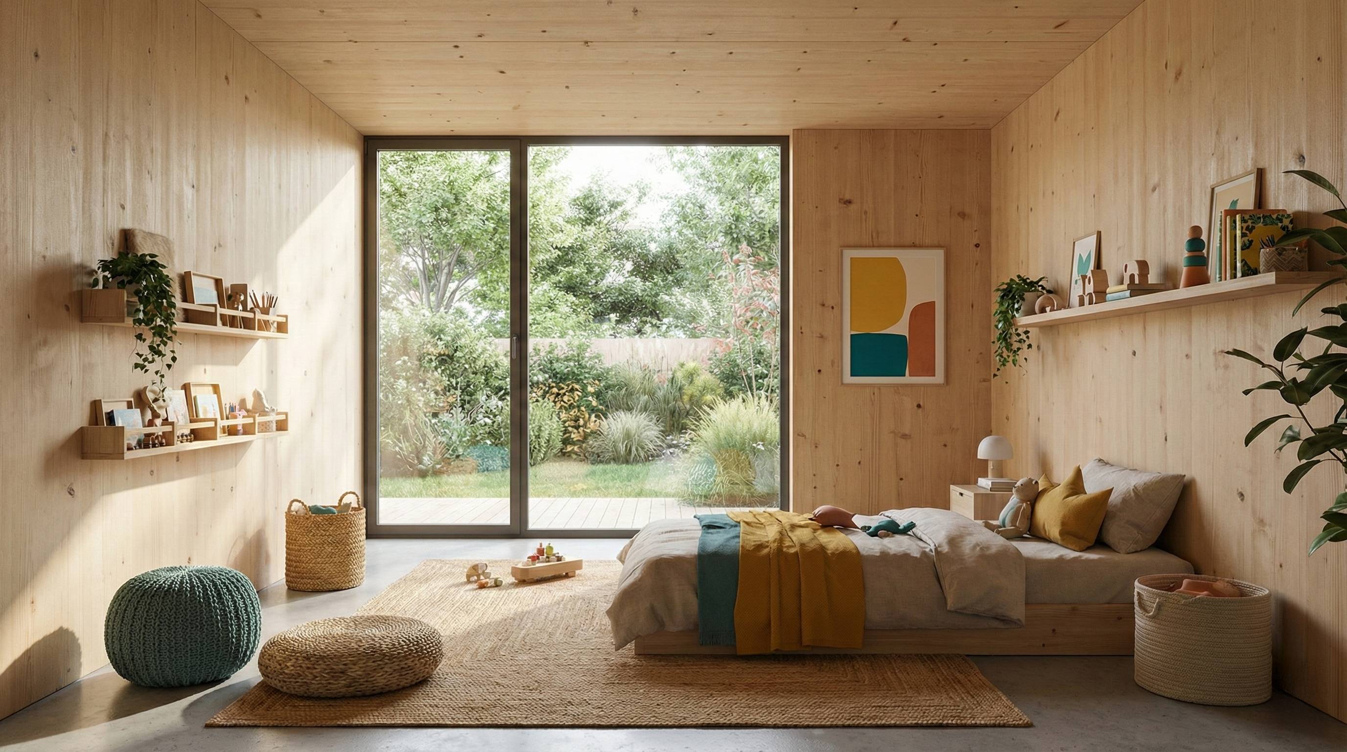 chambre murs bois décoration contemporaine Greenkub