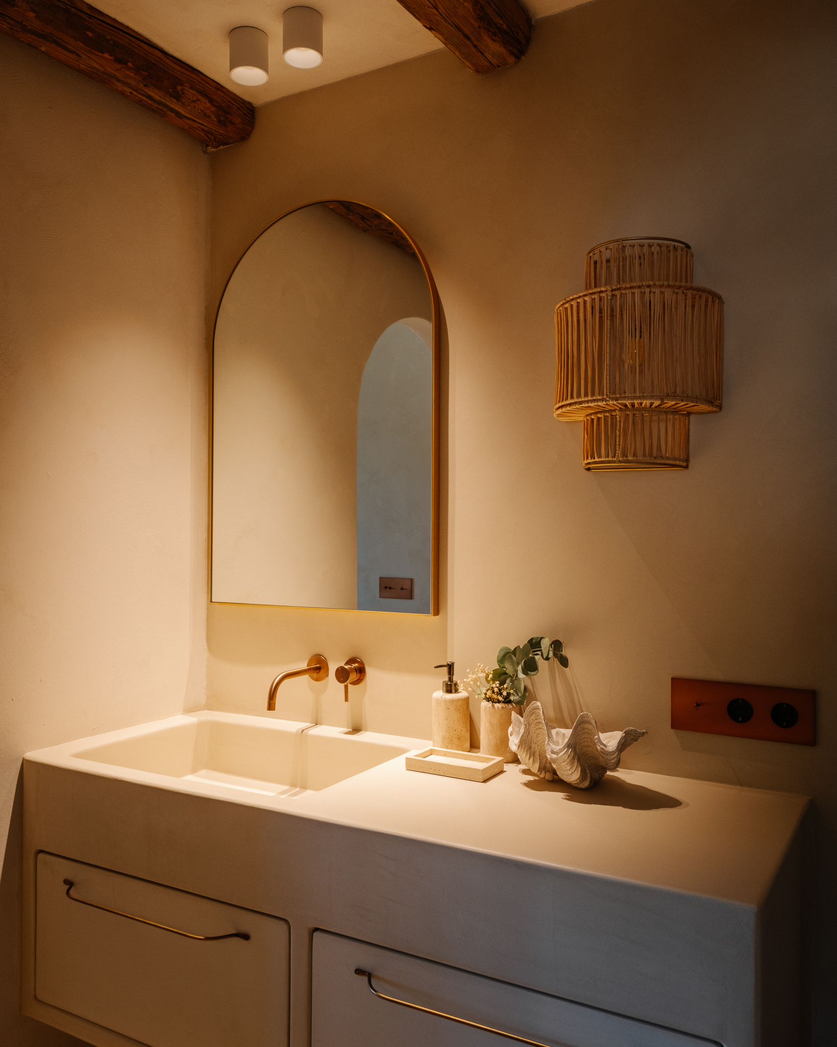 bathroom natural tones Mediterranean villa contemporary decor